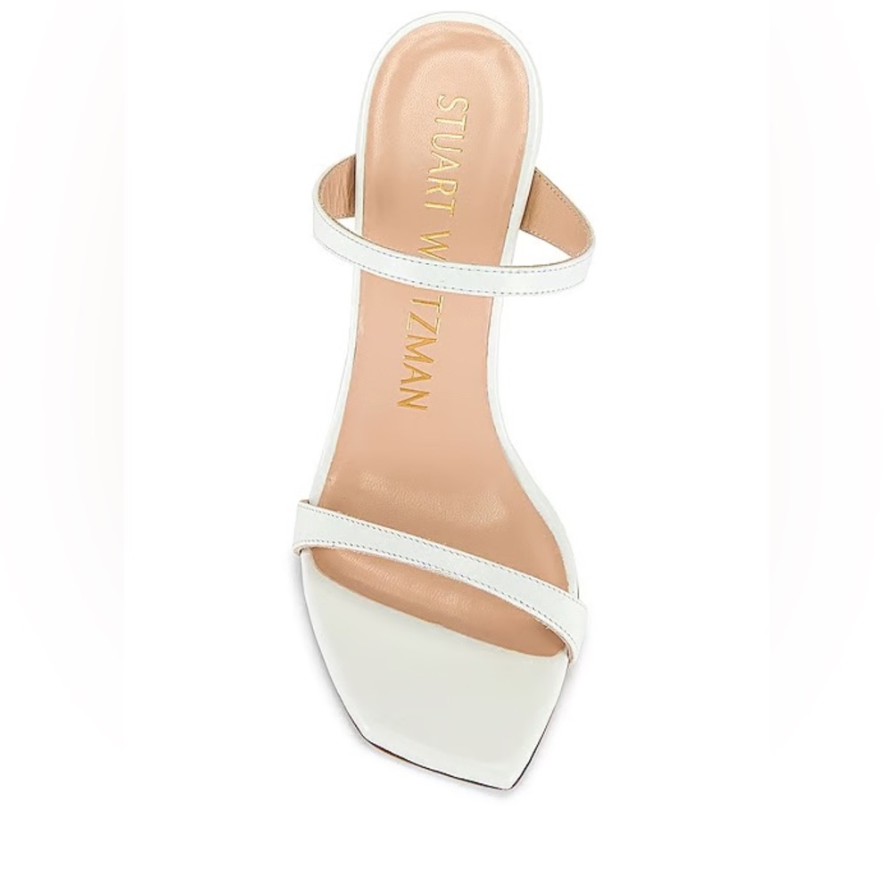 Stuart Weitzman White Aleena Mule Strappy Square Toe Heels - Picture 5 of 10